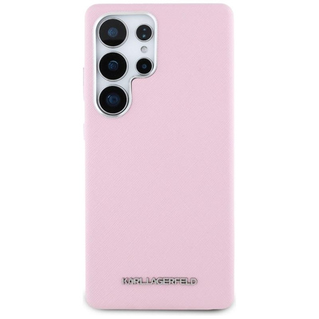 Karl Lagerfeld Saffiano Logo métal allongé MagSafe - étui pour Samsung Galaxy S25 Ultra (rose)