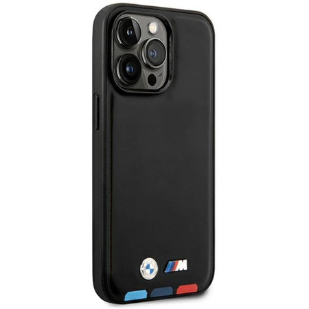 BMW Leder Hot Stamp Tricolor - iPhone 14 Pro Max Tasche (Schwarz)