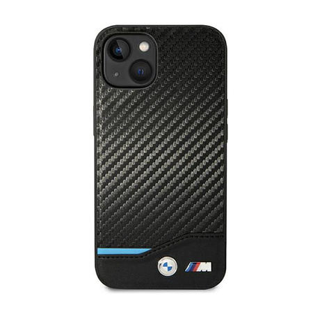 BMW Leather Carbon Blue Line - tok iPhone 14 Plus készülékhez (fekete)