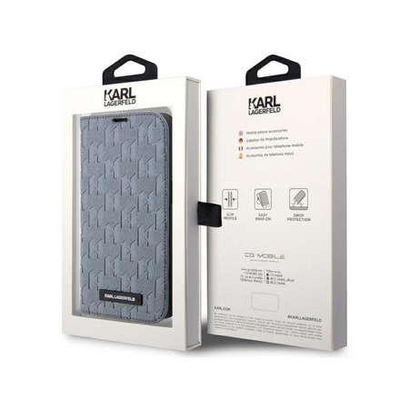 Karl Lagerfeld Booktype Saffiano Monogram - iPhone 14 Pro Tasche (Silber)