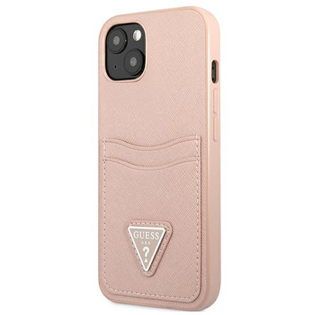 Guess Saffiano Double Card Triangle - Cover for iPhone 13 (Pink)