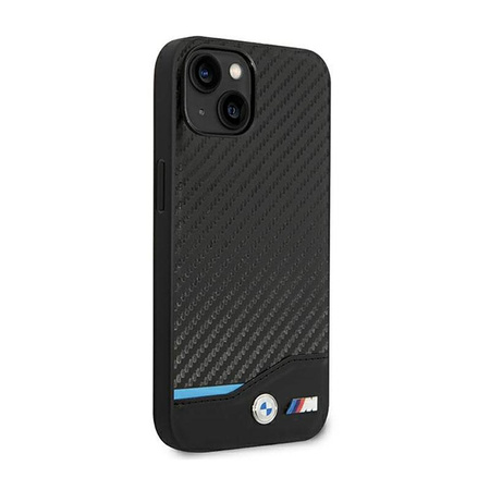 BMW Leather Carbon Blue Line - Coque pour iPhone 14 (Noir)