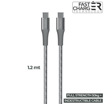 PURO Fabric K2 - Heavy duty braided USB-C to USB-C cable, 1.2 m (Space Grey)