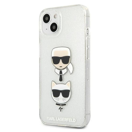 Karl Lagerfeld Glitter Karl & Choupette Head - pouzdro na iPhone 13 (stříbrné)