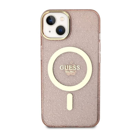Guess Glitter Gold MagSafe - Schutzhülle für iPhone 14 Plus (Pink)