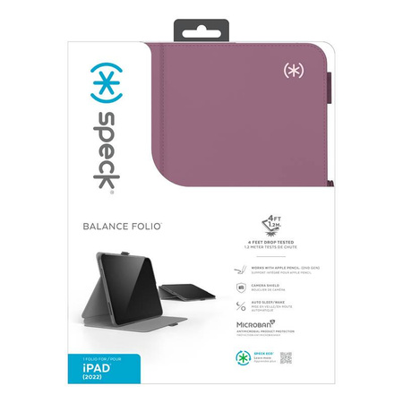 Speck Balance Folio - Étui pour iPad 10.9" (2022) avec MICROBAN avec aimant et support (Plumberry/Pourpre écrasé/Rose)