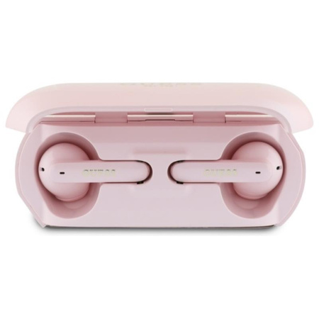 Guess Elongated Metallic Printed Logo - Bluetooth TWS Headphones + Charging Case (Pink)