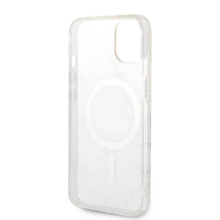 Zestaw Guess GUBPP14MHMEACSH Case+ Charger iPhone 14 Plus 6,7" biały/white hard case Marble MagSafe