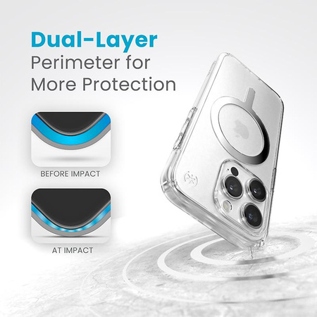 Speck Presidio Perfect-Clear MagSafe - iPhone 15 Pro tok (átlátszó / króm bevonat / derűs ezüst)