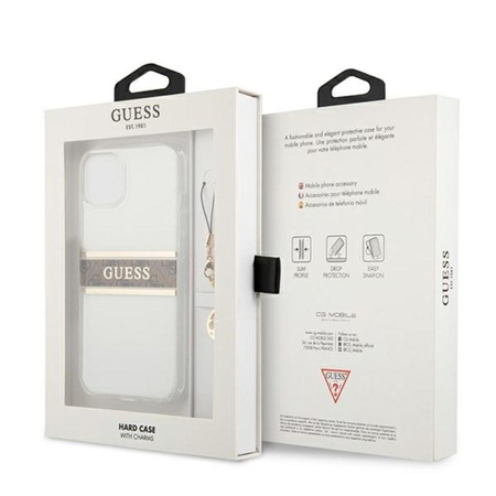 Guess 4G Stripe Brown Charm - iPhone 13 Case (Transparent)