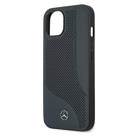 Kožené perforované pouzdro Mercedes - iPhone 13 (tmavě modré)