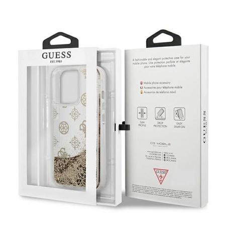 Guess Peony Liquid Glitter - iPhone 13 Pro Max tok (arany)