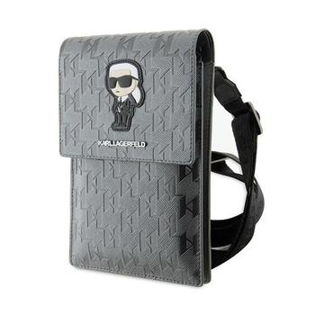 Karl Lagerfeld Saffiano Monogram Iconic - Crossbody taška na telefon (stříbrná)