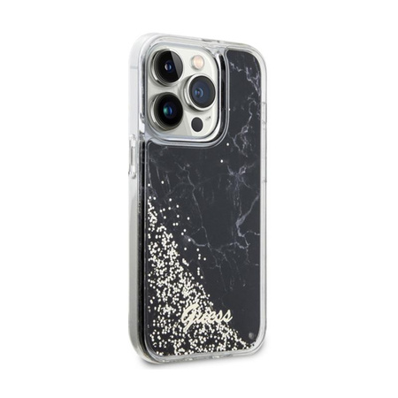 Guess Liquid Glitter Marble - Schutzhülle für iPhone 14 Pro (Schwarz)