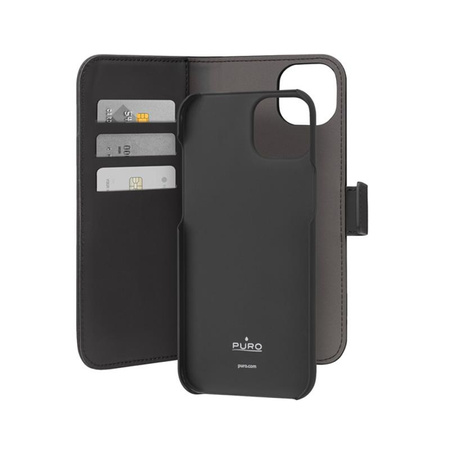 PURO Wallet Detachable - pouzdro 2 v 1 pro iPhone 15 Plus (černé)