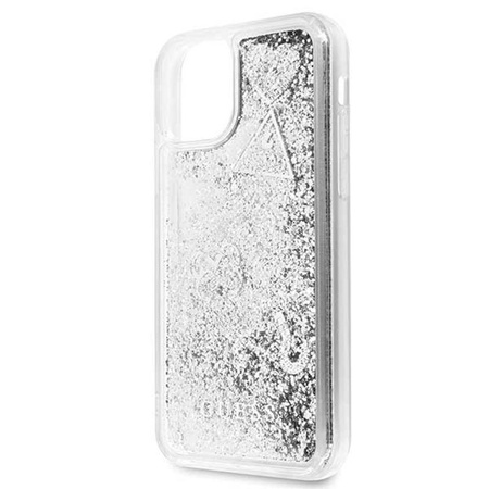 Guess Liquid Glitter Hearts - iPhone 11 Pro tok (ezüst)