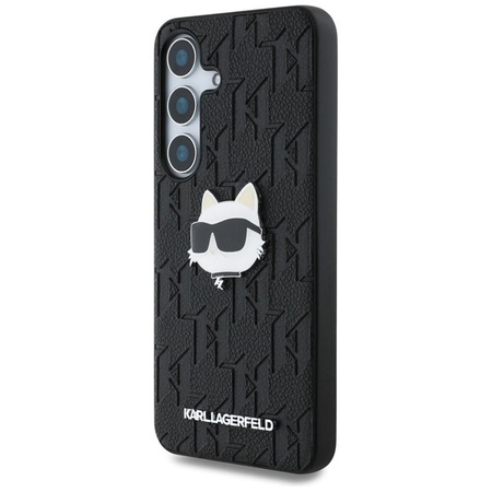 Karl Lagerfeld Leather Monogram Pin Logo Choupette Head - Hülle für Samsung Galaxy S25 (Schwarz)