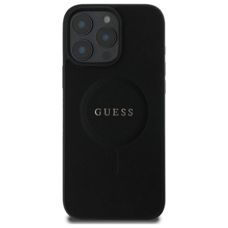 Guess Saffiano Classic Logo MagSafe - Étui pour iPhone 16 Pro Max (noir)