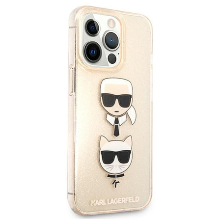 Karl Lagerfeld Glitter Karl & Choupette Head - iPhone 13 Pro Case (Gold)