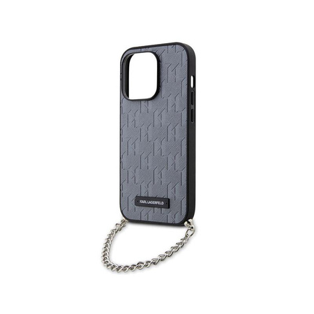 Karl Lagerfeld Saffiano Monogramm Kette - iPhone 14 Pro Tasche (Silber)