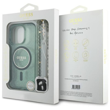 Guess IML Glitter With Pearl Strap MagSafe Case - iPhone 16 Pro Max Case (vert)