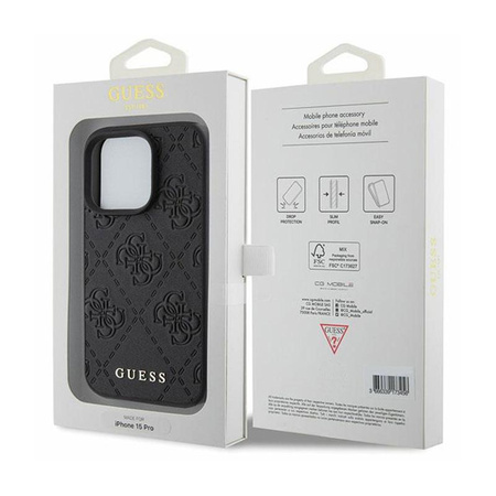 Guess Leather 4G Stamped - Étui pour iPhone 15 Pro Max (noir)