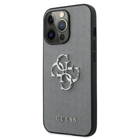 Guess Saffiano 4G Big Silver Logo - iPhone 13 Pro Tasche (grau)
