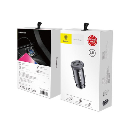 Baseus Grain - Ładowarka samochodowa 2 x USB, 5 V / 3.1 A (czarny)