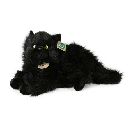 Rappa - Plyšový realistický maskot Černá kočka ležící 30 cm Ekologicky šetrný