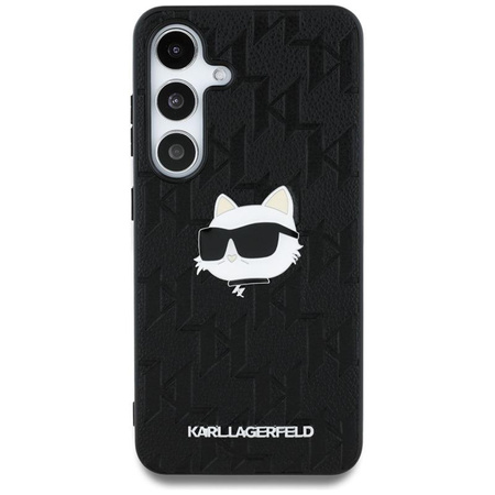 Karl Lagerfeld Leather Monogram Pin Logo Choupette Head - Hülle für Samsung Galaxy S25+ (Schwarz)