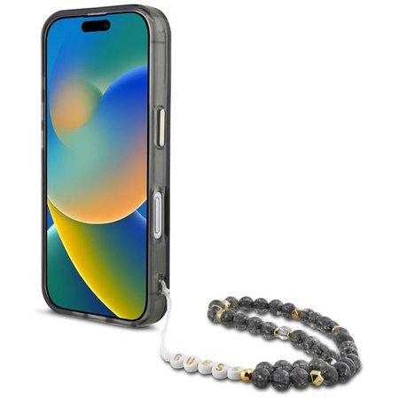 Guess Palm Trees Triangle Pearl Strap MagSafe - Pouzdro pro iPhone 16 (černý)