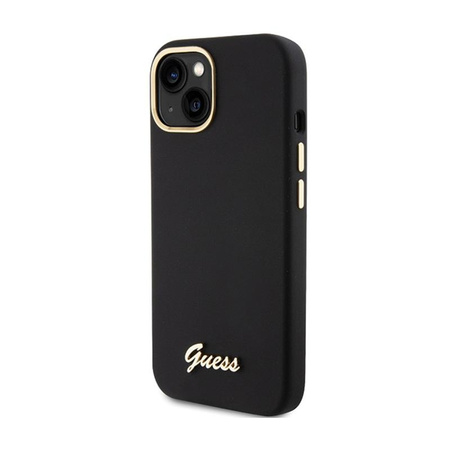 Guess Silicone Script Metal Logo & Frame - Coque iPhone 15 (noir)