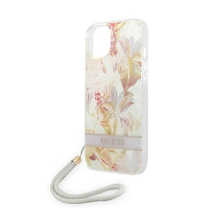 Guess Flower Cord - pouzdro se šňůrkou na iPhone 14 (fialové)
