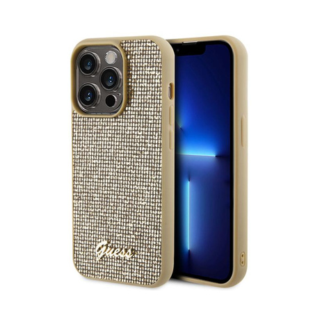 Guess Disco Metal Script - pouzdro pro iPhone 15 Pro (zlaté)