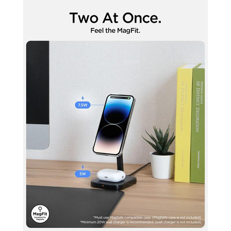 Spigen PF2100 ArcField - 2-in-1 Wireless Charger for iPhone & AirPods 7.5W (Black)