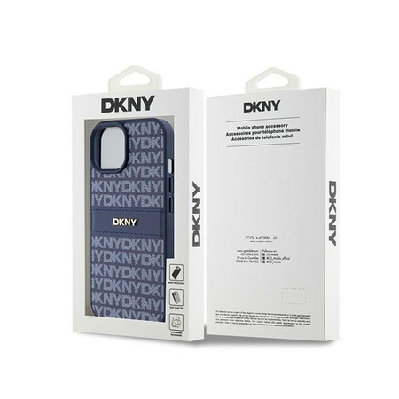 DKNY Bőr mono csíkos és fém logóval - iPhone 15 / 14 / 13 tok (kék)