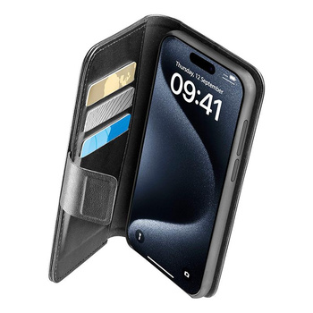 Cellularline Book Agenda - iPhone 15 Pro Case with MICROBAN coating (black)