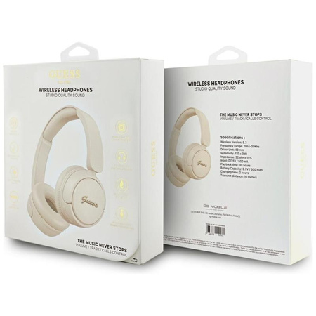 SŁUCHAWKI BEZPRZEWODOWE GUESS NAUSZNE, z Mikrofonem, Bluetooth V5.3, Beżowe