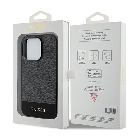 Guess 4G Bottom Stripe Metal Logo Collection - iPhone 15 Pro Tasche (grau)