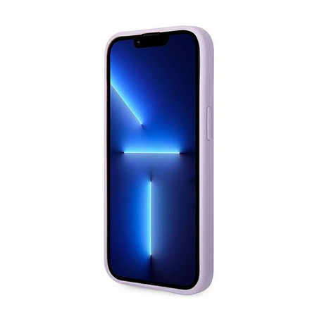 Pouzdro Guess Saffiano Metal Logo Stripes - iPhone 14 (lila)