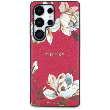 Guess Grained Printed Flower Pattern MagSafe - pouzdro pro Samsung Galaxy S25 Ultra (fuchsiová)
