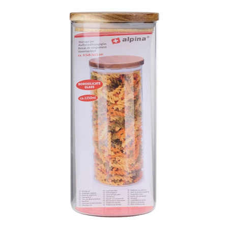Alpina - Barattolo/Contenitore di vetro con coperchio 1250 ml 9,5 x 21 cm