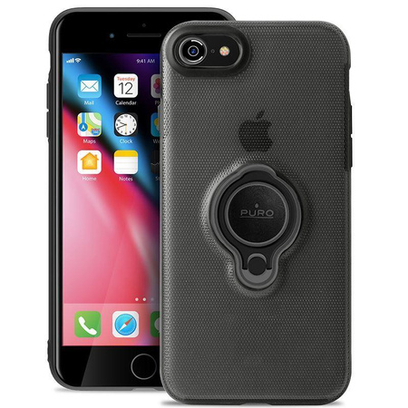 PURO Magnet Ring Cover - Case iPhone SE (2022 / 2020) / 8 / 7 with magnetic finger grip (black)