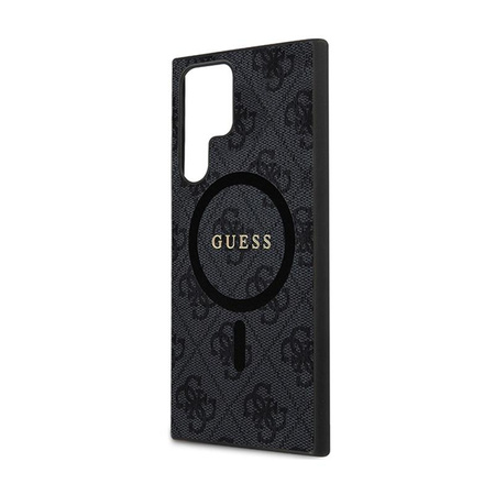 Guess 4G Collection Leder Metall Logo MagSafe - Samsung Galaxy S24 Ultra Tasche (schwarz)