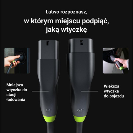 Green Cell - GC Snap Type 2 EV charging cable 11kW 7m 16A pour Tesla Model Y / 3 / S / X, Kia EV6, VW ID.4 / ID.5, BMW i4 / iX, Ford Mach-E