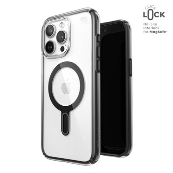 Speck Presidio Perfect-Clear ClickLock & Magsafe - iPhone 15 Pro Max Case (Clear / Frosted Black / Slate Gray)