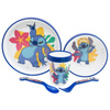 Disney Stitch - Set di stoviglie antiscivolo per microonde 5 pezzi (piatto, ciotola, tazza, forchetta, cucchiaio)