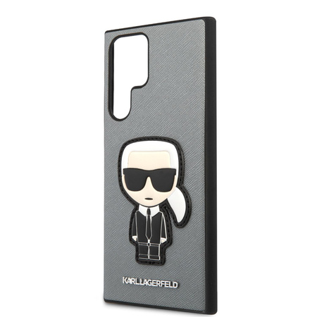 Karl Lagerfeld Saffiano Ikonik Patch - Etui Samsung Galaxy S22 Ultra (srebrny)