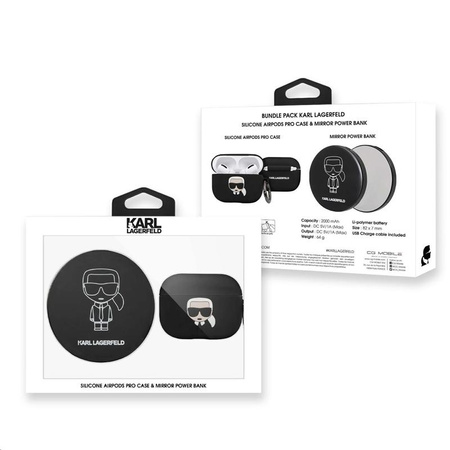 Karl Lagerfeld Bundle Ikonik – Zestaw etui do Apple Airpods Pro + Power Bank z lusterkiem