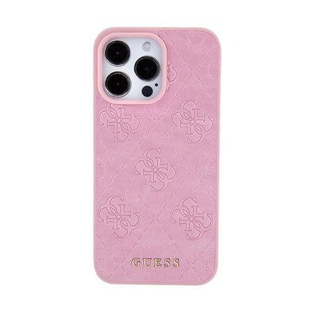 Étui Guess en cuir estampillé 4G - iPhone 15 Pro Max (rose)